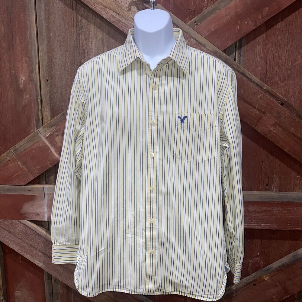 American Eagle Vintage Fit Button Down Shirt Men XL Yellow Stripe Progessional
